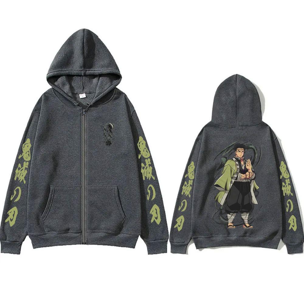 Аниме Клинок, рассекающий демонов Химэдзима Гёмэй Толстовка на молнии Мужская Женская Модная Повседневная Свободная Куртка на молнии Мужская Винтажная Толстовка