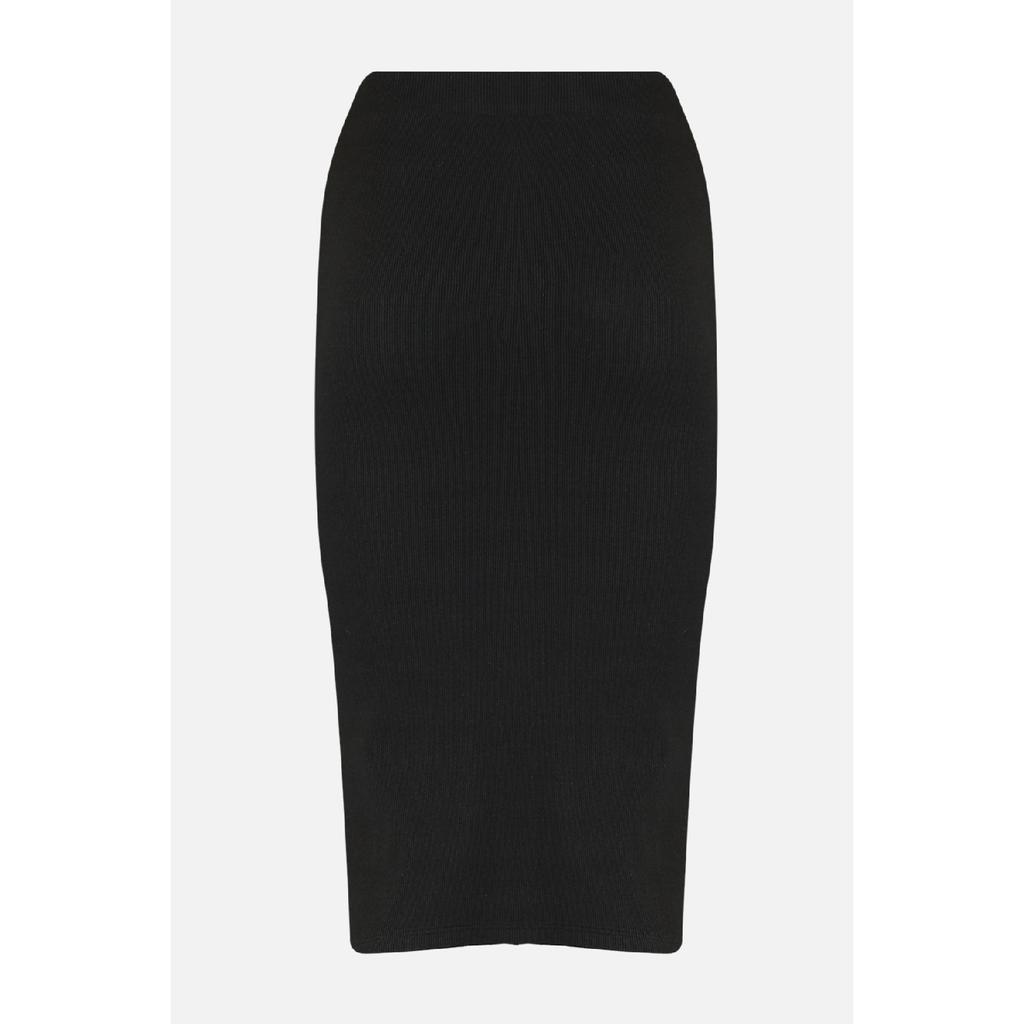 Black Slit Detailed Fitted High Waist Ribbed Stretch Midi Knitted Skirt Twoss22et0250