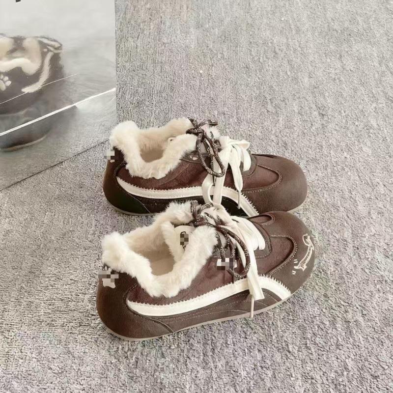 Флисовая обувь для женщин, ретро и универсальная, хлопковая обувь с круглым носком, теплые кеды