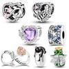 925 Silver Colorful Charms Bead Pink Red Color Dangle CZ Zircon Clasp Clip Charm Fit Mula Bracelet DIY Jewelry