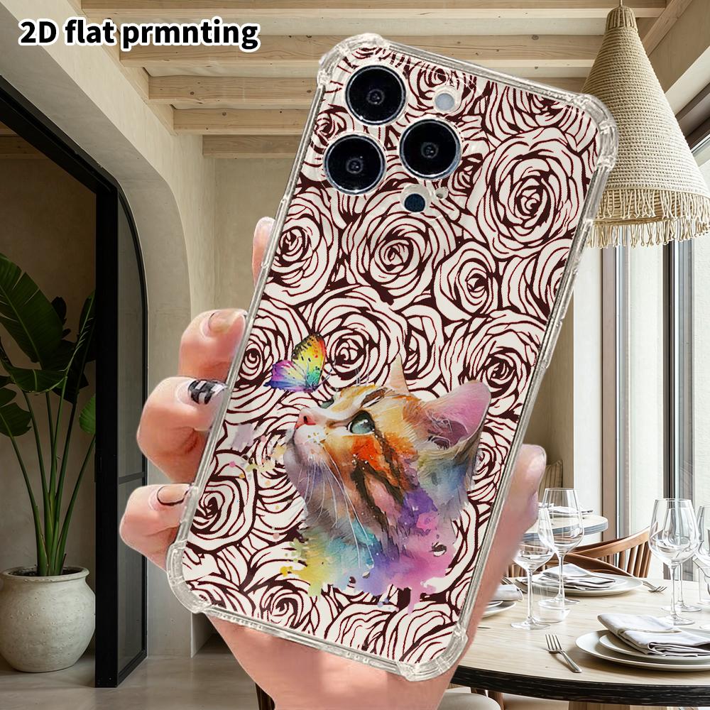 Phone Case: 2D flat design, suitable for iPhone 18, 17, 16, 15, 14, 13 Pro, transparent corner protective case, gradient butterfly, Christmas and Hall