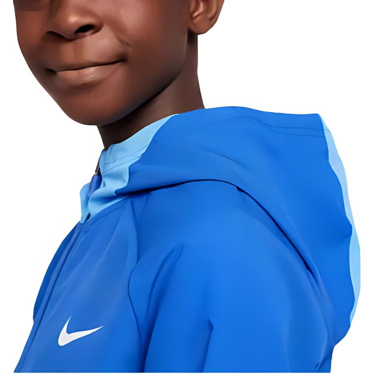 Nike Куртка с капюшоном и длинными рукавами на молнии с напечатанным логотипом Детские куртки синего цвета DO7095-480