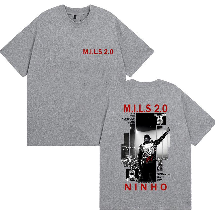 2025 Summer Rapper NINHO M.I.L.S 2.0 Album Merch T Shirt Men's Gothic Hip Hop Leisure Retro Style Cotton Short Sleeve T-shirt