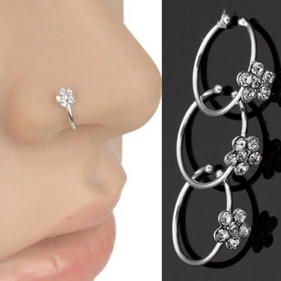 Small Thin 5 Rhinestones Flower Nose Hoop Stud Ring Body Piercing