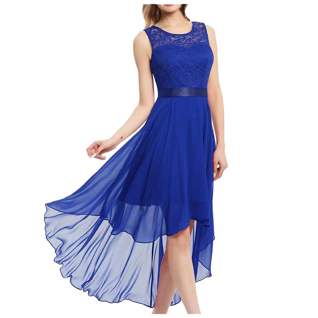 Women's Sexy Lace Patchwork Chiffon Dress Dress Solid Round Neck Sleeveless Dinner Dress