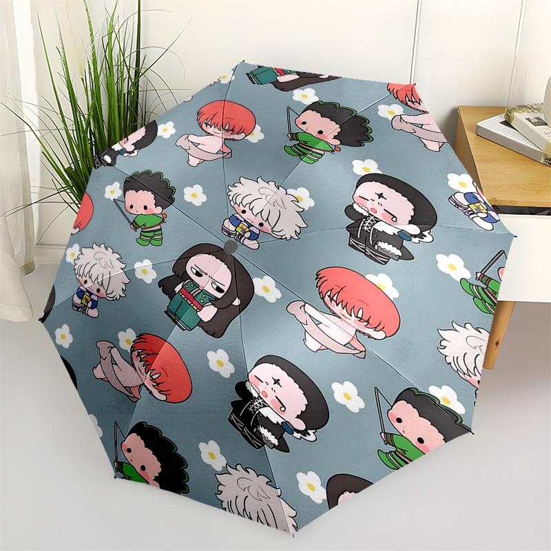 1pc Chibi Characters Auto Open Close Umbrella Portable 3-Fold Design with Iron Frame Outdoor Perfect Gift for Fans, Travelers, Daily Use.C103