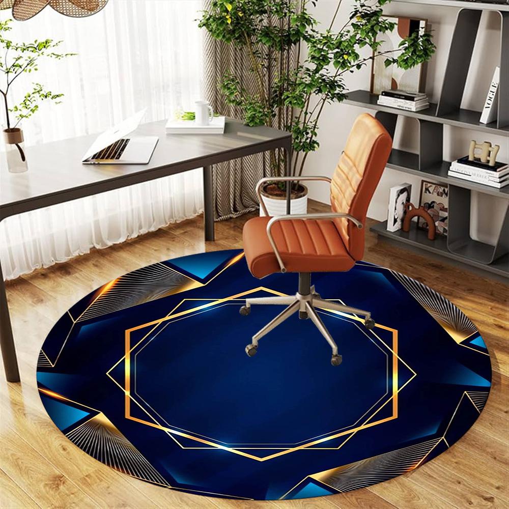 1pc Blue Gold Round Chair mat Area Rug - Non-Slip, Floor Mat for Office, Bedroom, home decor Christmas Gift p0811080