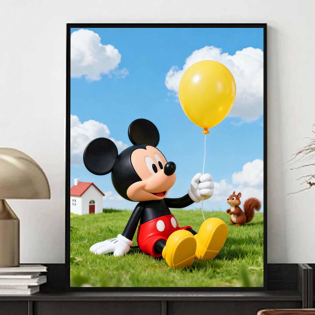 Disney Mickey Mouse with Balloon Diamond Art Painting Kit 5D Handmade DIY Diamond Painting, Home Wall Decoration