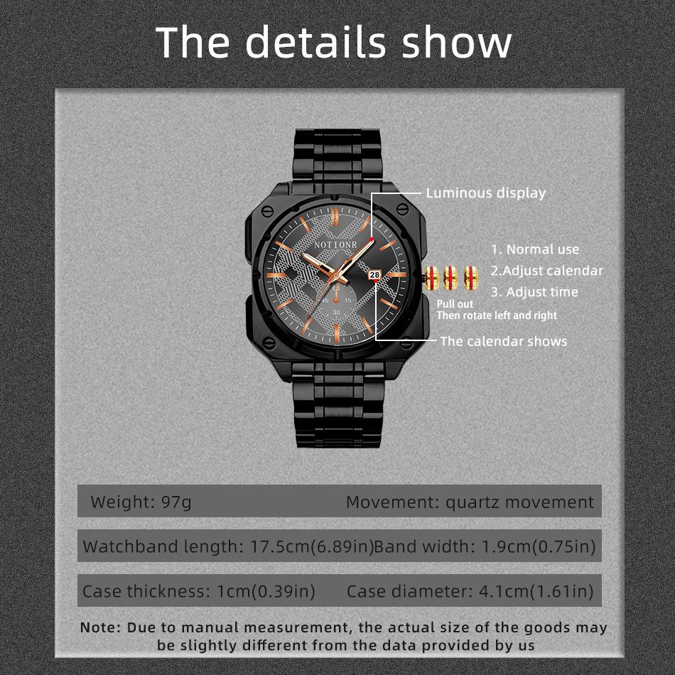 Мужские Модные Часы Квадратные Часы Нержавеющая Сталь Кварцевые Часы Деловые Часы Простые часы Часы с календарем
