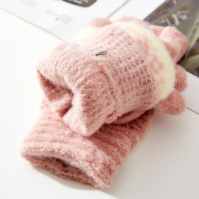 Новые зимние вязаные теплые перчатки для женских откидных перчаток с половинными пальцами, с открытыми пальцами для работы, милые шерстяные перчатки-пальчики 'Сахарные бобы'