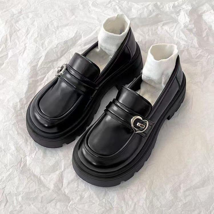 2024 новые весенне-осенние женские туфли в британском стиле на толстом каблуке и платформе, французские маленькие кожаные туфли в стиле ретро, черные мокасины с одной педалью