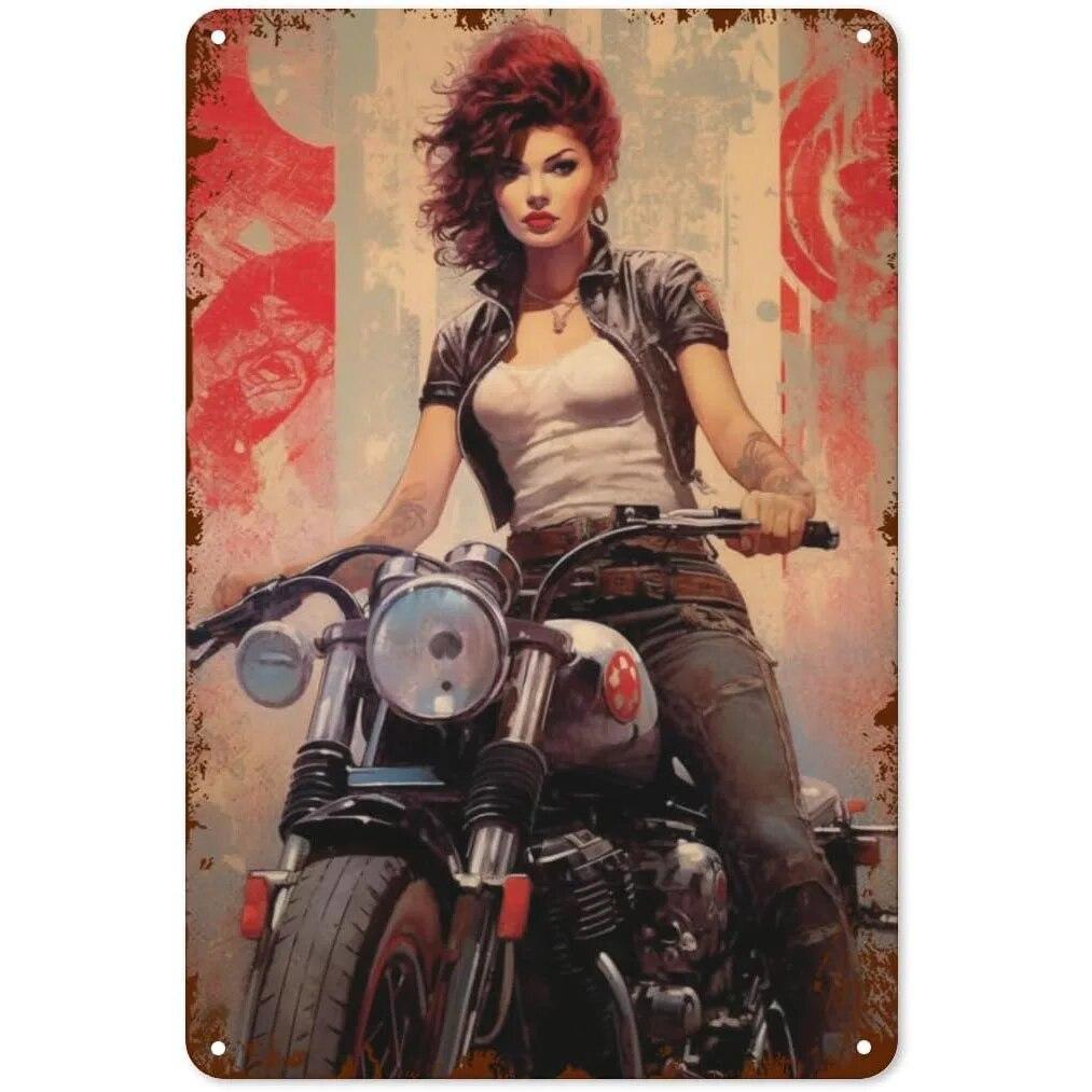 Металлические жестяные вывески Pin Up Девушка Женщина Мотоцикл Сексуальная Девушка Винтаж Забавные Художественные Настенные Украшения для Дома Мужчина Пещера Гараж Кафе Бар Клуб