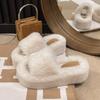 Fashion Sandals Woman Real Rabbit Fur Platform Plush Fluffy Furry Slippers Ladies Winter Warm Cute Soft Home Indoor House Bridal Slipper