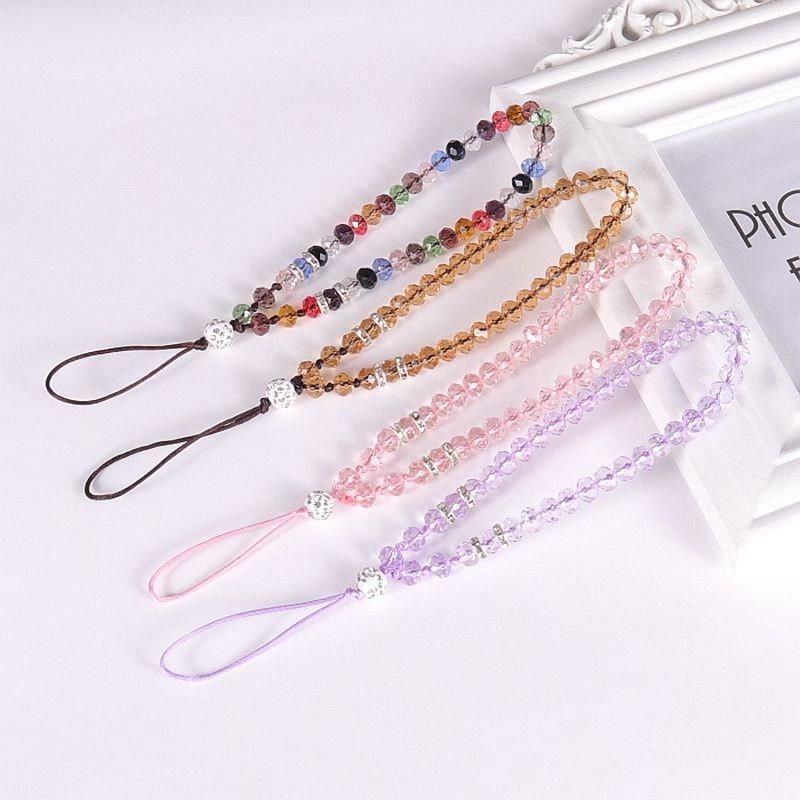Crystal Beads Phone Short Lanyard Drop-Resistant Halter Lanyard DIY Girls' Solid Color Flat Beads