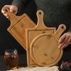 1pc Bamboo Pizza Plate Wooden Handle Long Handle Cutlery Pizza Steak Fruit Bread Bamboo Plate for Home Kitchen