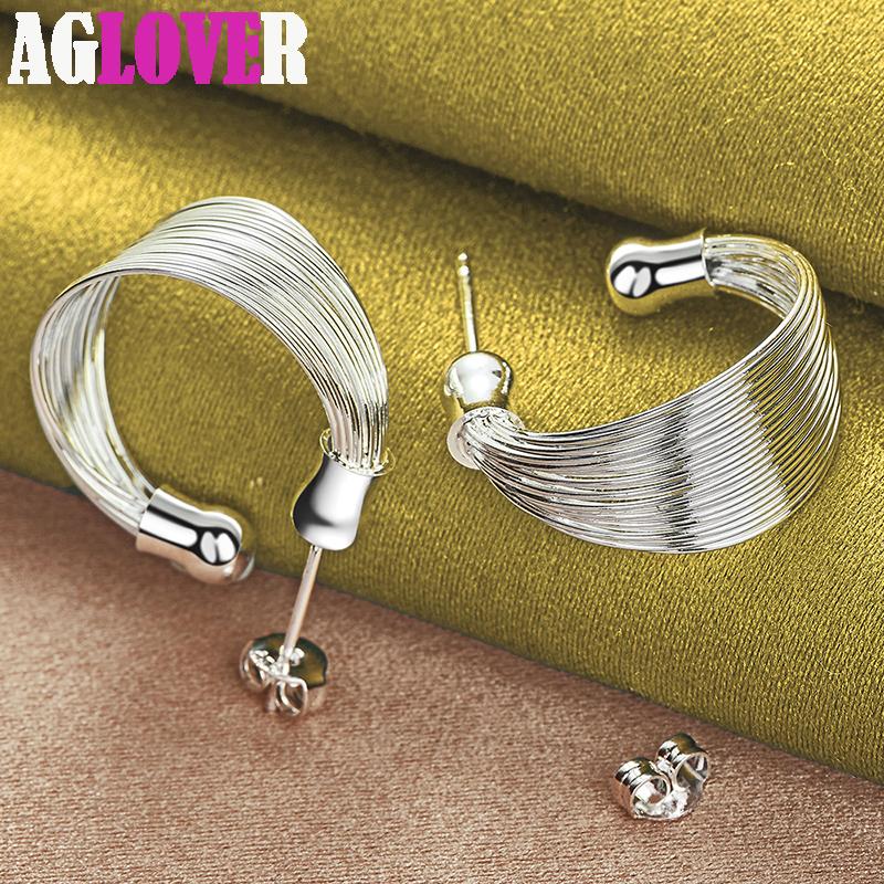 Ювелирные изделия из стерлингового серебра 925 пробы с гладкими многострочными серьгами-гвоздиками