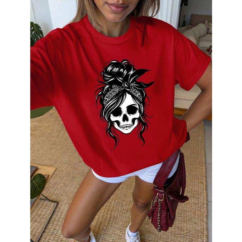 Skeleton Flower Loose Cotton Printed Unisexs and Womens Personalized Short Sleeved Summer New Fashionable Casual Tshirt