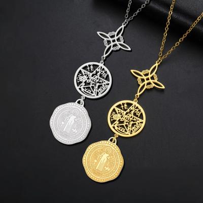 Колье с пентаграммой Святого Бенедикта из нержавеющей стали с изображением ведьминского узла, религиозное украшение с символом тетраграмматона для защиты.