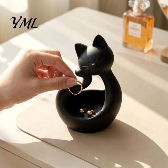 Abstract Cat Line Art Shape 3D Printed Storage Tray, Matte Finish Decorative Desktop Minimalist Home Decor Tray Durable PLA Ornament for Bedroom