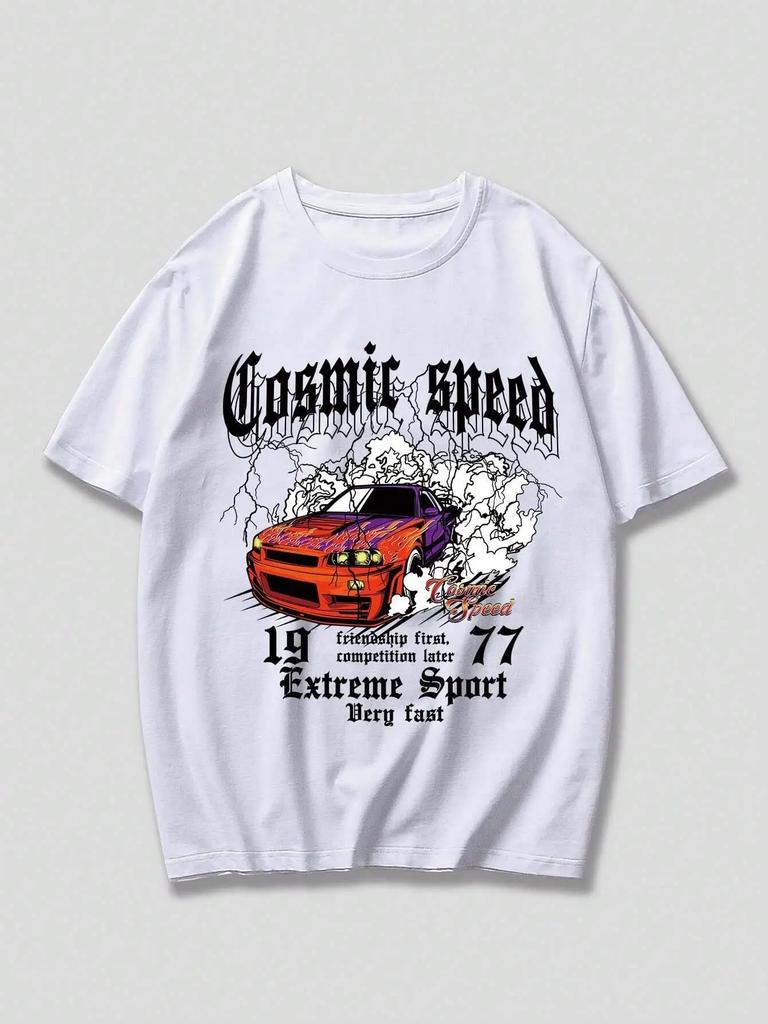 Cosmic Speed Extreme Sport Racing On The Mountain Мужская футболка Футболка из хлопка Повседневная дышащая одежда большого размера с коротким рукавом