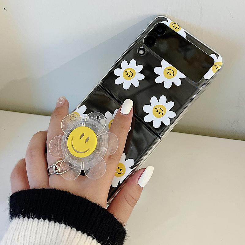 Beautiful Sunflower Phone Case For Samsung Galaxy Z Flip 5g Cute Smile Holder Clear Cover Case For Samsung Z Flip 3 Zflip3