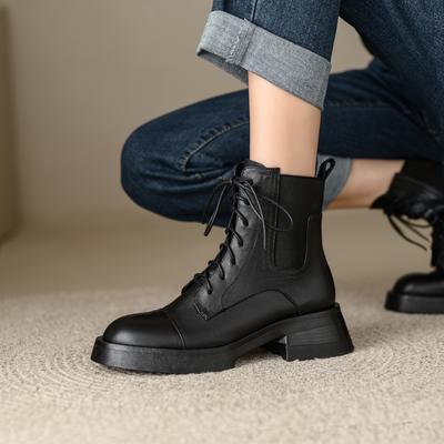 Модная Новая Осенняя Обувь Женская Обувь Круглый Носок Массивная 2024 Зимние Сапоги Женские Однотонные Мотоциклетные Вестерн Ретро Женские Сапоги