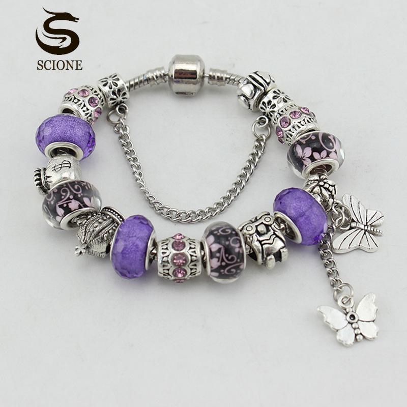 Fashion Design Butterfly Tassel Pendant Bracelet DIY Owl Money Bag Crown Big Hole Bead Bracelet