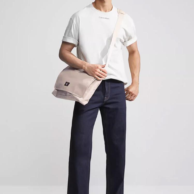 Calvin Klein Minimalist Commuter Logo Flap Adjustable Shoulder Strap Fabric Crossbody Bag Medium Men bags Milk HH3758-265