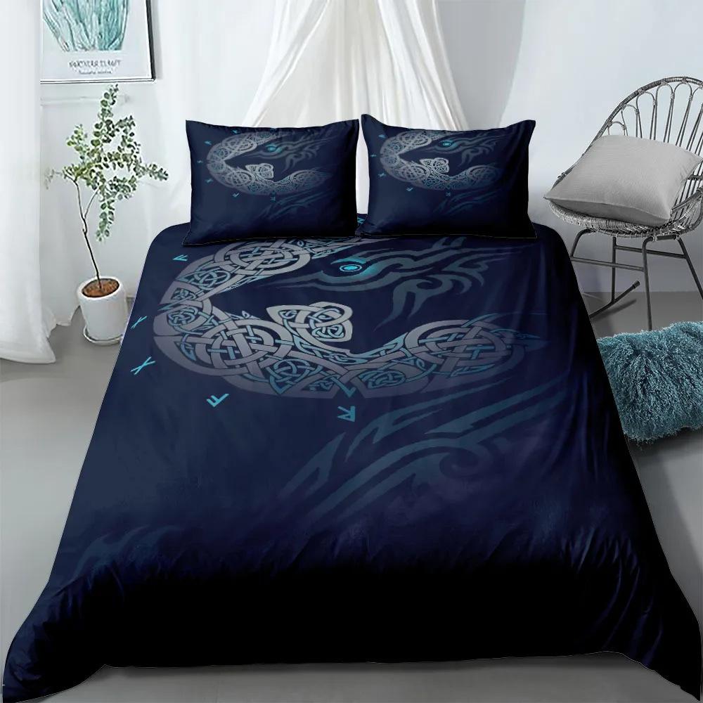 Viking Printed Duvet Set Ancient Myth Themed Bedding Set Three-Piece Set