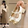 Xiaoxiangfeng thick heel color matching single shoes women's 2025 spring new light mouth one word with Mary Jane shoes square head small leather shoes