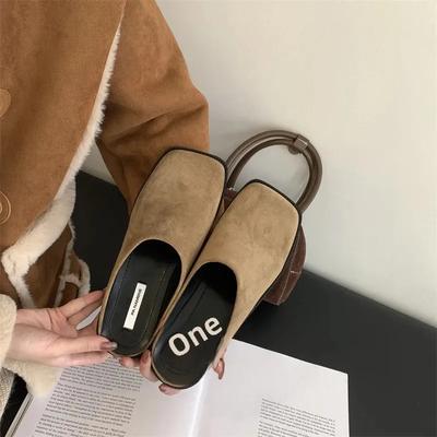 Модные весенне-летние французские шлепанцы на плоской подошве с полузакрытым носком, женская обувь для улицы, шлепанцы с полуподдержкой и большим цветком