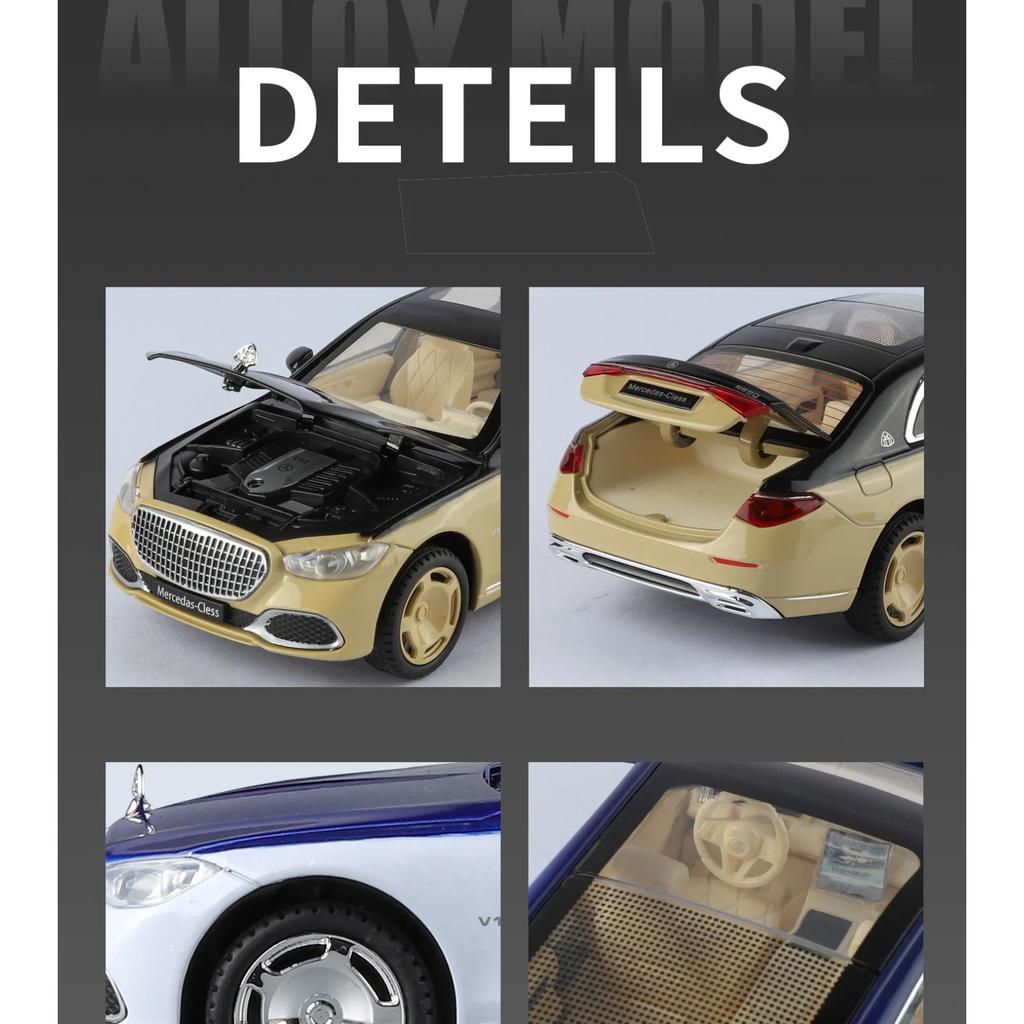 1/24 Maybach S680 Управление ключом Металлическая модель автомобиля Игрушка Литье под давлением Металлическое литье Звук и свет Оттяжная машинка Игрушки для детей Транспортное средство