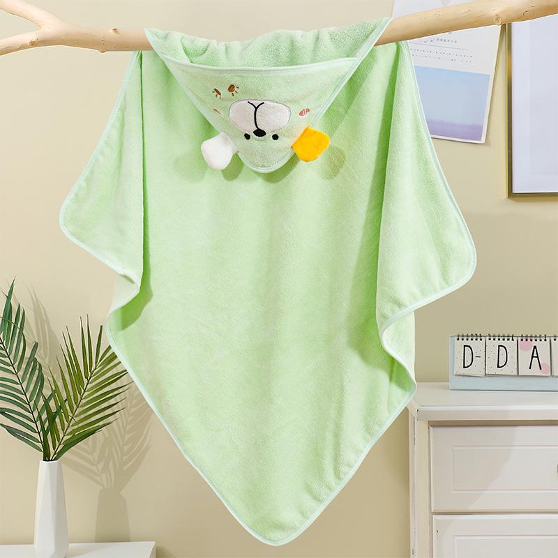 Newborn Cartoon Hooded Swaddle Blanket - Absorbent Coral Fleece for Spring & Autumn