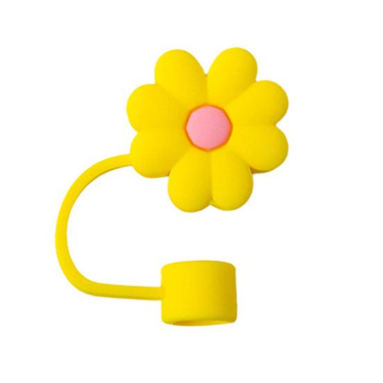 Silicone Straw Cap 10mm/0.4in Flower Shape Dust-Proof Insect-Proof Reusable Straw Tips Lids Funny Cartoon Tumbler Straw