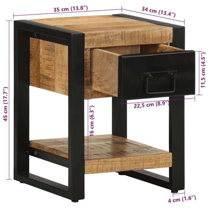 VidaXL Tables de chevet 2 pcs bois de manguier massif brut 4013568