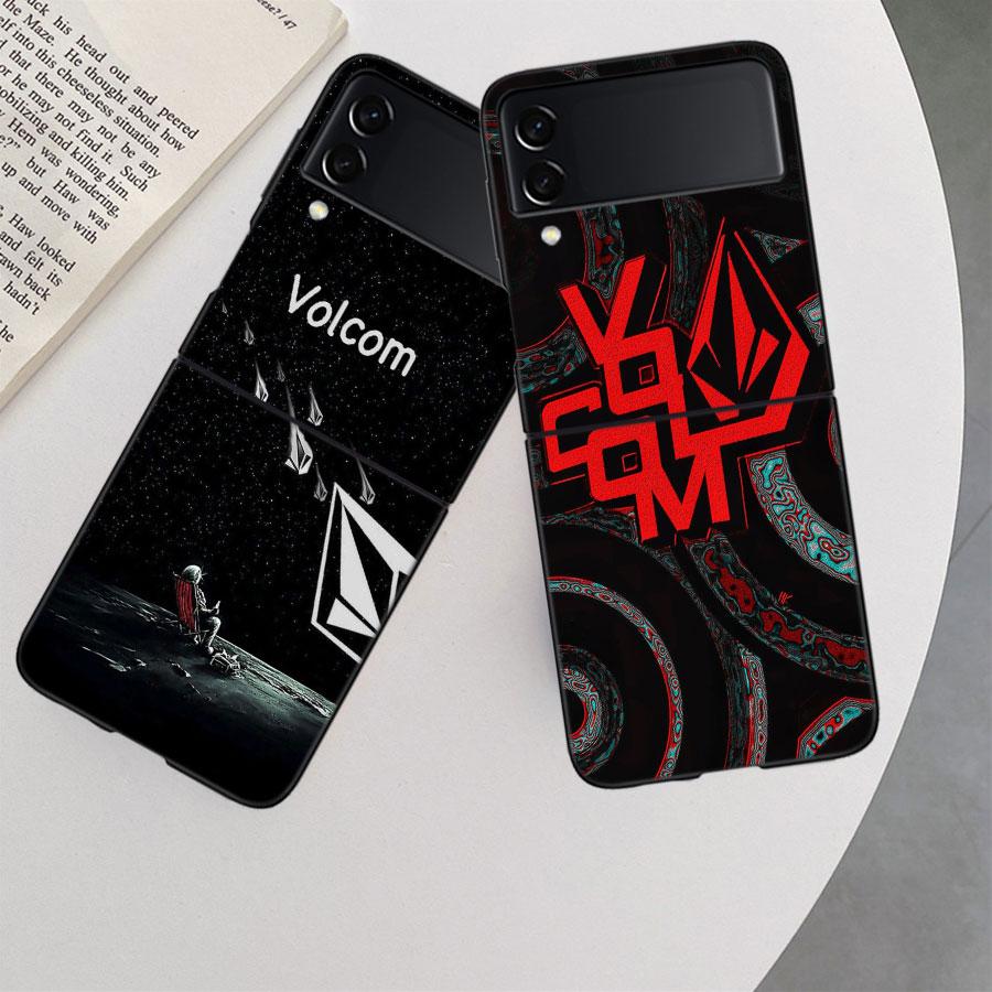 Volcom Logo Phone Case For Samsung Z Flip 7 6 5G Galaxy Z Flip 5 4 3 Black Hard Cell Cover Luxury PC Shell Coque