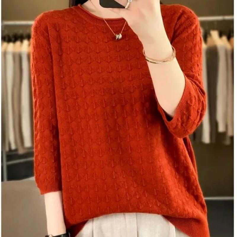 XS-6XL Большие размеры Тонкий вязаный свитер Весенние и осенние топы Женские для мам Осень и лето Однослойный легкий свитер Женский