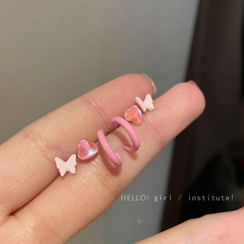 IF ME серьги-гвоздики в виде бабочки для женщин, розовые серьги-кольца в форме цветка для пирсинга в форме сердца C ювелирные изделия