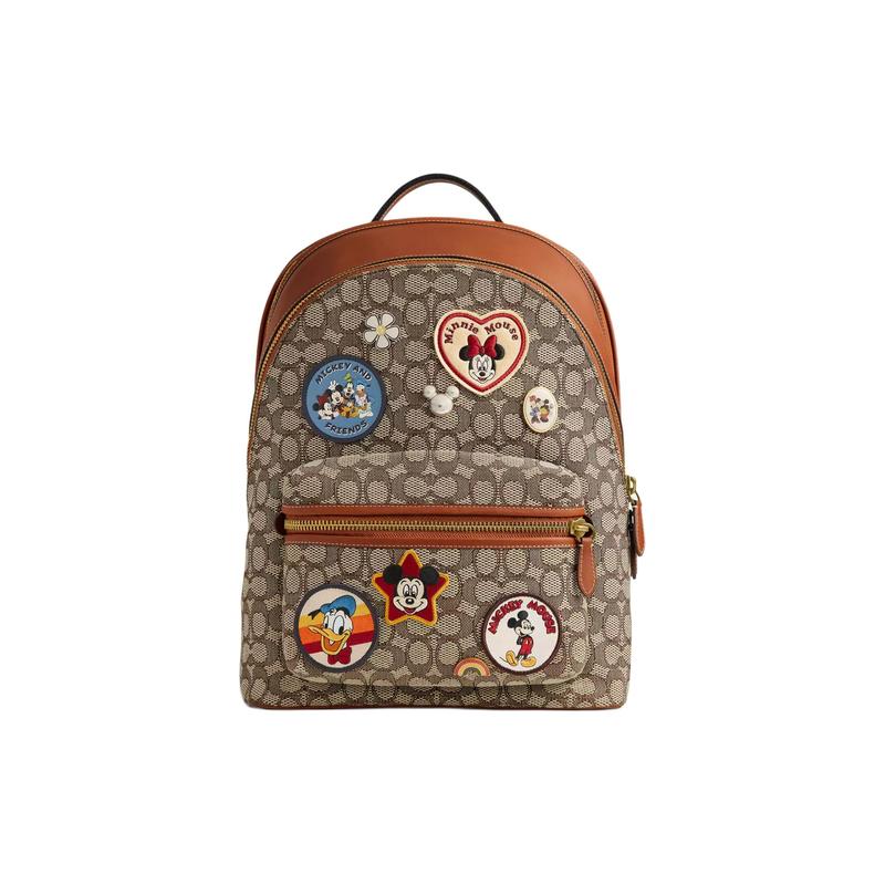 COACH Disney joint model Charter 29 classic presbyopic zipper closure fabric and leather backpack large size men's cocoa jacquard