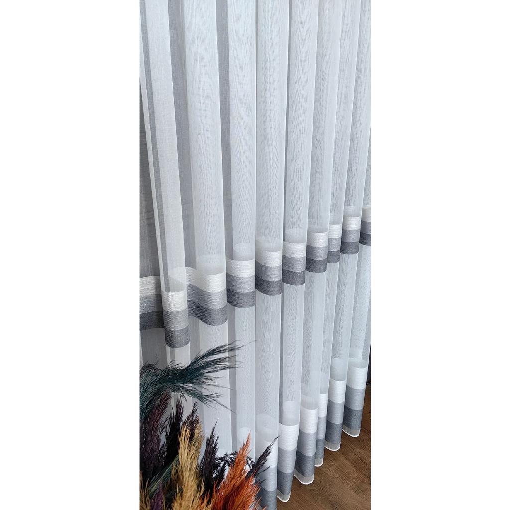 Серый антрацитовый горизонтальный полосатый 1/3 плотная складка тюль экрю занавеска Не мнется Не требует глажки