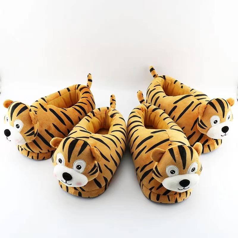 Модные роскошные осенне-зимние новые плюшевые хлопковые тапочки с изображением головы тигра для пар, нескользящие хлопковые туфли на толстой подошве