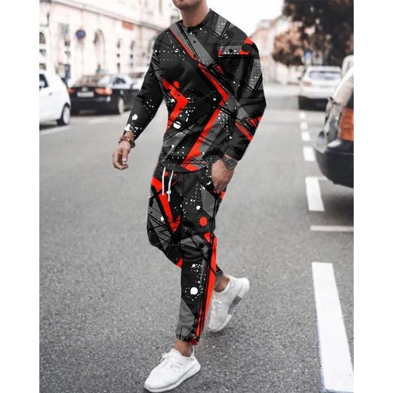 Men's New 2-piece Sports Shirt 3D Printing Long Sleeved Pants T-shirt Set Fashion Casual Street Wear Men's 2-piece Set