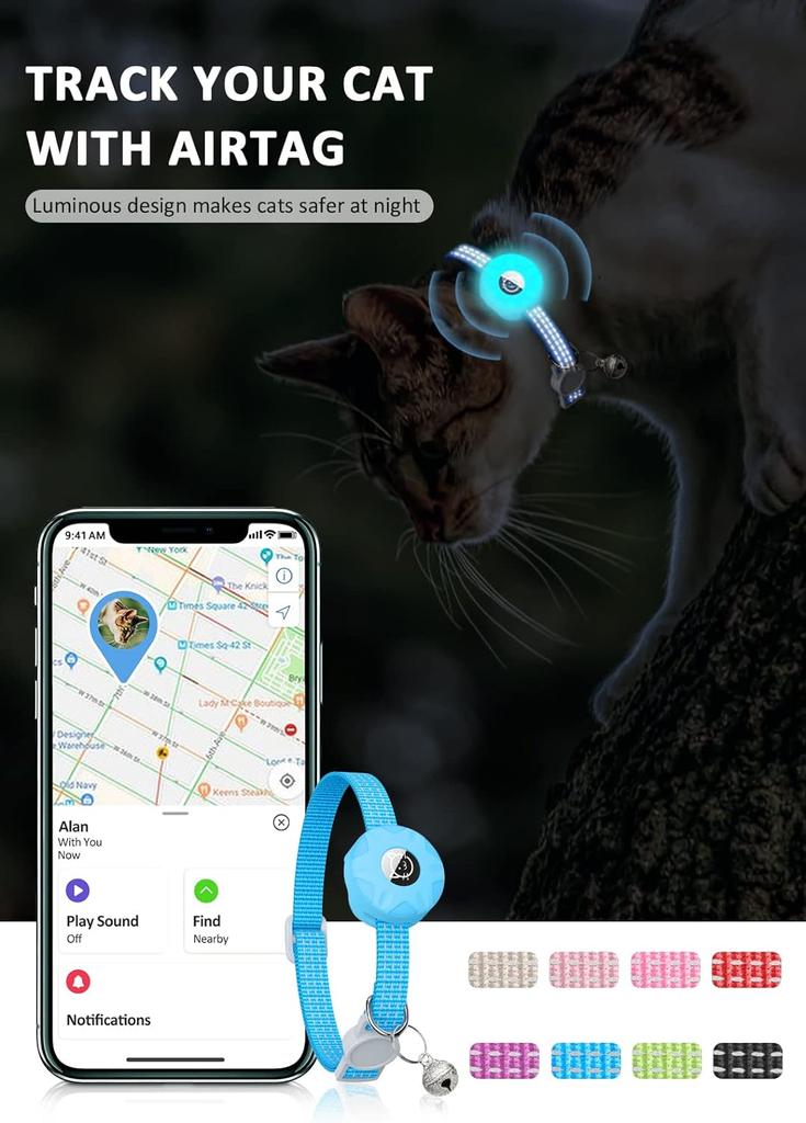 Антипотерянный ошейник для кошки с держателем для Apple Airtag GPS-трекера с мини-колокольчиком, ожерелье-держатель для питомца Airtag, аксессуары для кошек