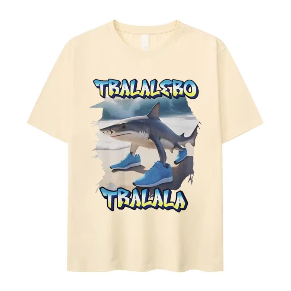Tralero Tralala Funny Shark Meme Print T Shirt Mens Fashion High Quality Cotton Tshirts Women Summer ONeck Short Sleeve Top
