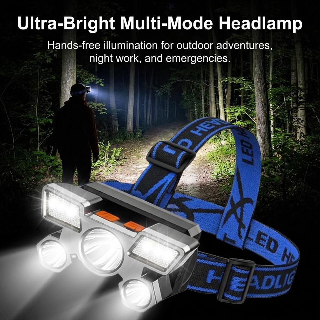 LED Five-Core Headlamp Rechargeable Outdoor Fishing And Mining Lamp With Long Battery Life
