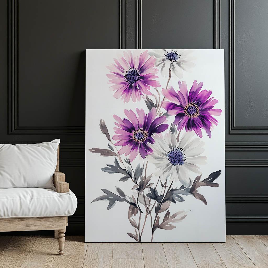 Kwiatowa Kompozycja W Akwareli Kwiatowa Kompozycja W Akwareli, 50X70 Cm, Rama Drewniana Jasny Dąb, Papier Matowy 230 Gsm