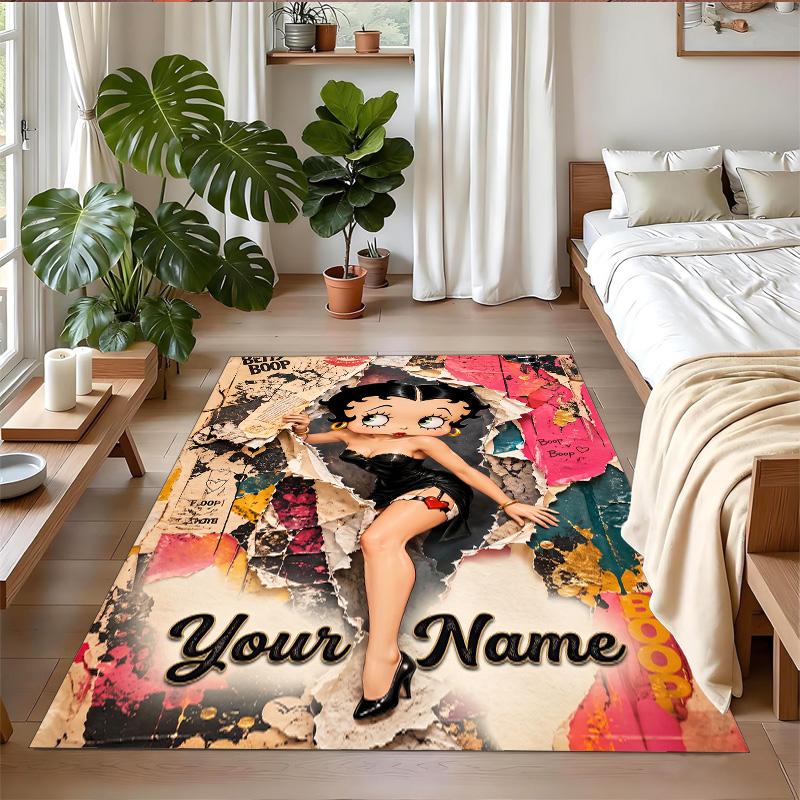 Crystal Velvet Rug Custom Name Text, Soft Non Slip Floor Mat Home DecorBetty Boop