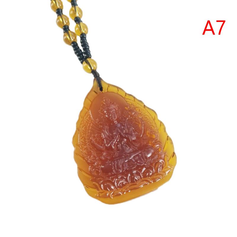 Blue White Gold And Yellow Crystal Carved Buddha Bodhisattva Pendant Necklace Jewelry Charm Aura Amulet Gift For Men Women