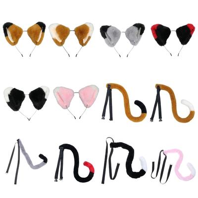 Плюшевый ободок на голову с ушками зверя, костюм для косплея, обруч для волос/хвост, головной убор для вечеринки, маскарадный головной убор, анимационные украшения для волос