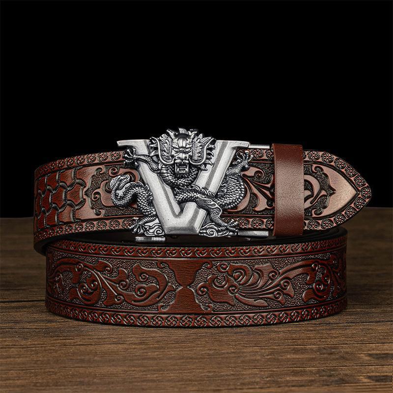 Мужской ремень с автоматической пряжкой, доминирующим дизайном Танцао и тисненым узором в виде шестилапого дракона